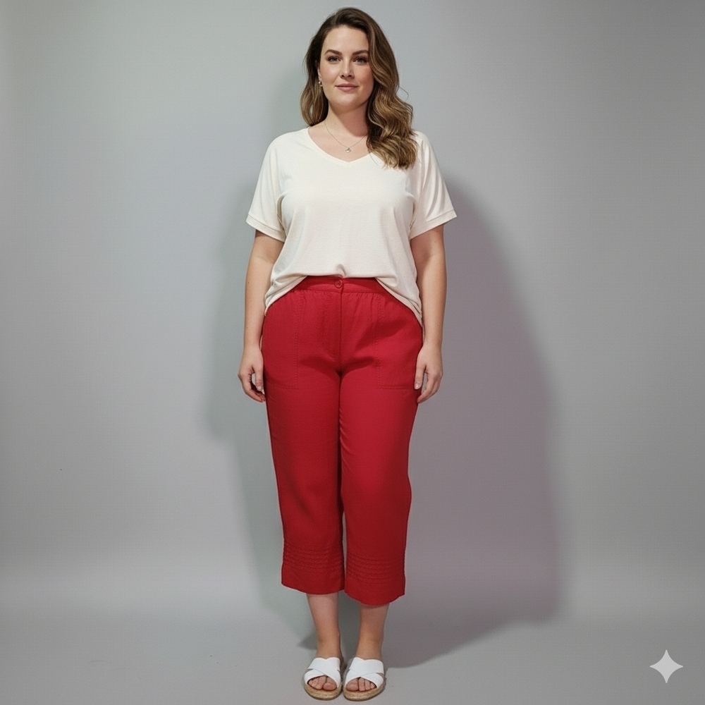 Avenue Women's Red Linen Blend Pull-On Capris Casual Pants Size 14/16 GUC